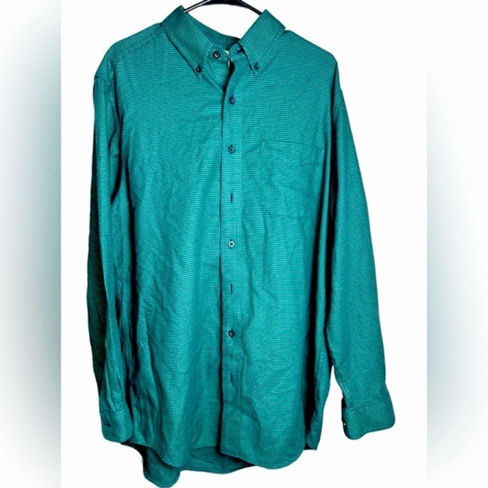 L.L. Bean Men's Wicked Good‎ Flannel Shirt Houndstooth Evergreen Outdoors L Tall
